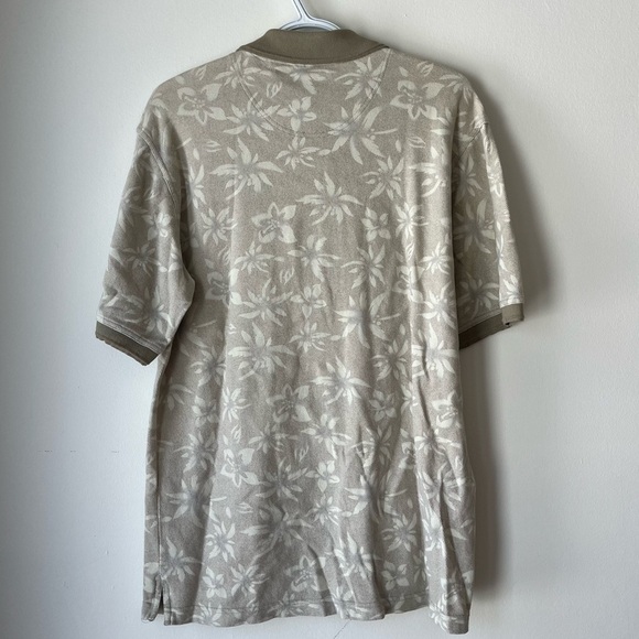 Van Heusen Taupe Beige Textured Floral Polo Shirt | Y2K Grandpa Core Retro Golf - Picture 7 of 7